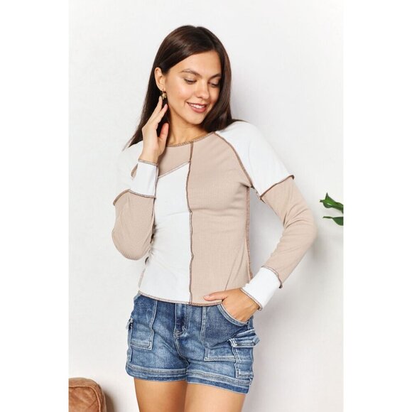 Double Take Color Block Exposed Seam Top - Picture 2 of 16